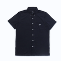 Back view of a blue polo shirt on a white background